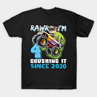 Dinosaur Monster Truck 4th Birthday Party Boys Rawr Im T-Shirt